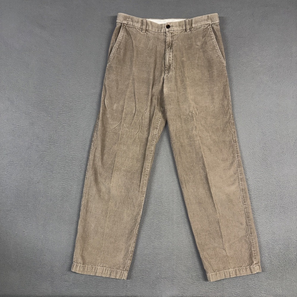 Haggar Pants Mens 34x32 (Fits 33x30) Brown Straight Corduroy Flat Front Cotton